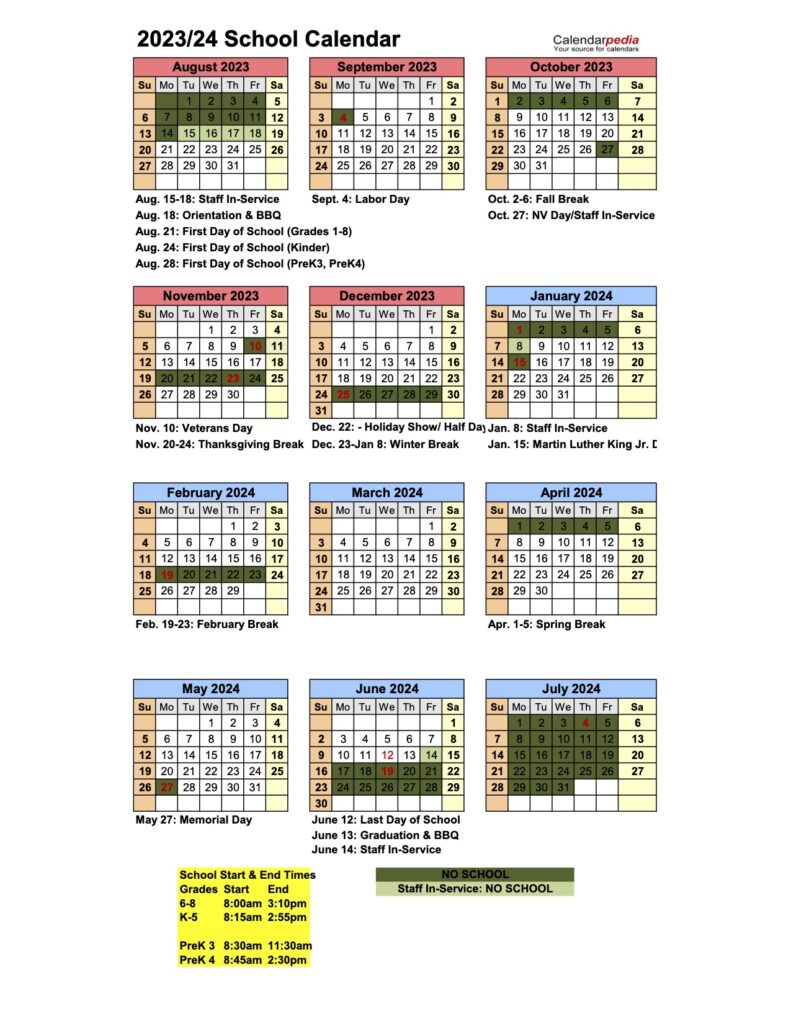 2023-2024 School Calendar - Lake Tahoe School